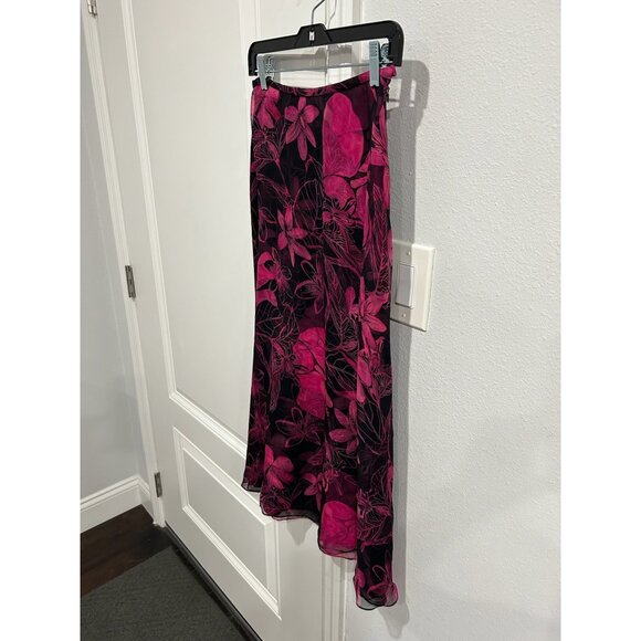 Dana Buchman Petite Womens Floral Pink & Black Maxi Skirt Size 6 Flowy Chic - Picture 3 of 9